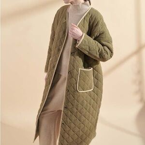Amente Button Down Quilted Coat in Olive